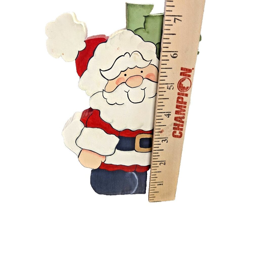 Vintage Hand Painted Wood Santa and Snowman Shelf Sitter Artist Signed Christmas - Picture 8 of 9